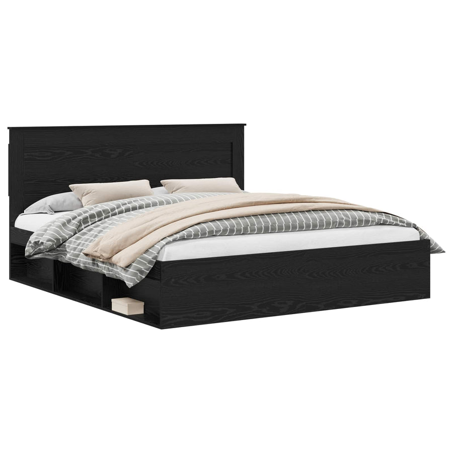 Bedframe met hoofdeinde Zwart 200 x 200 cm Massief grenenhout