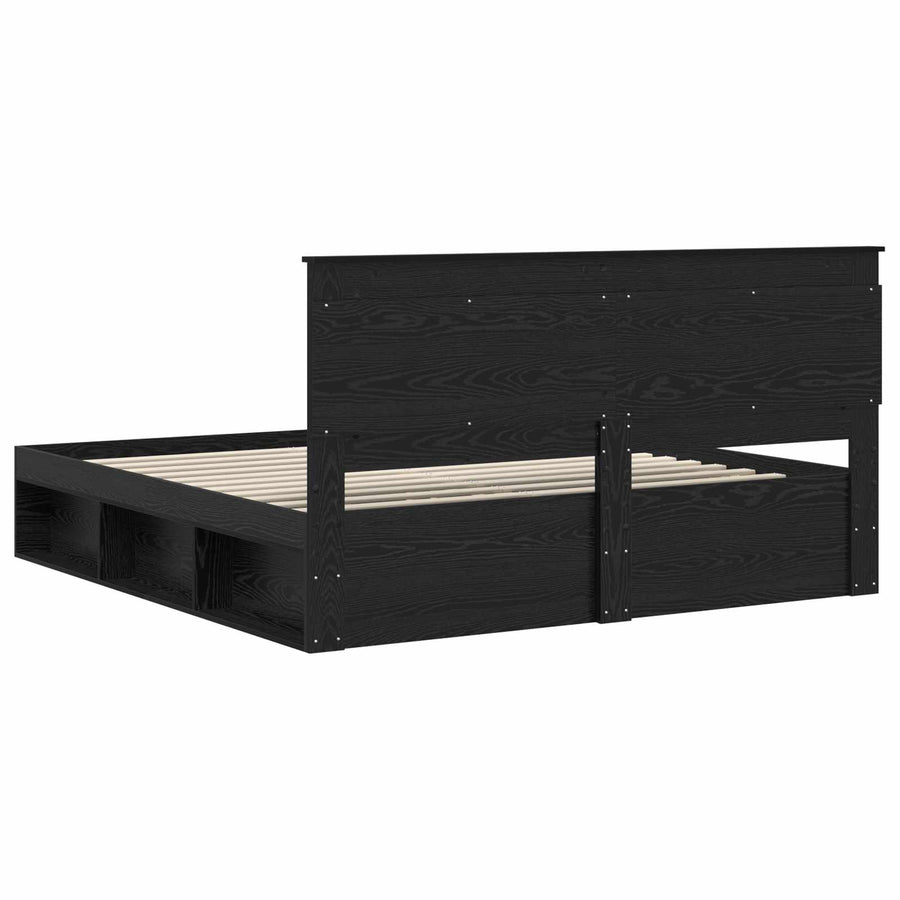 Bedframe met hoofdeinde Zwart 200 x 200 cm Massief grenenhout