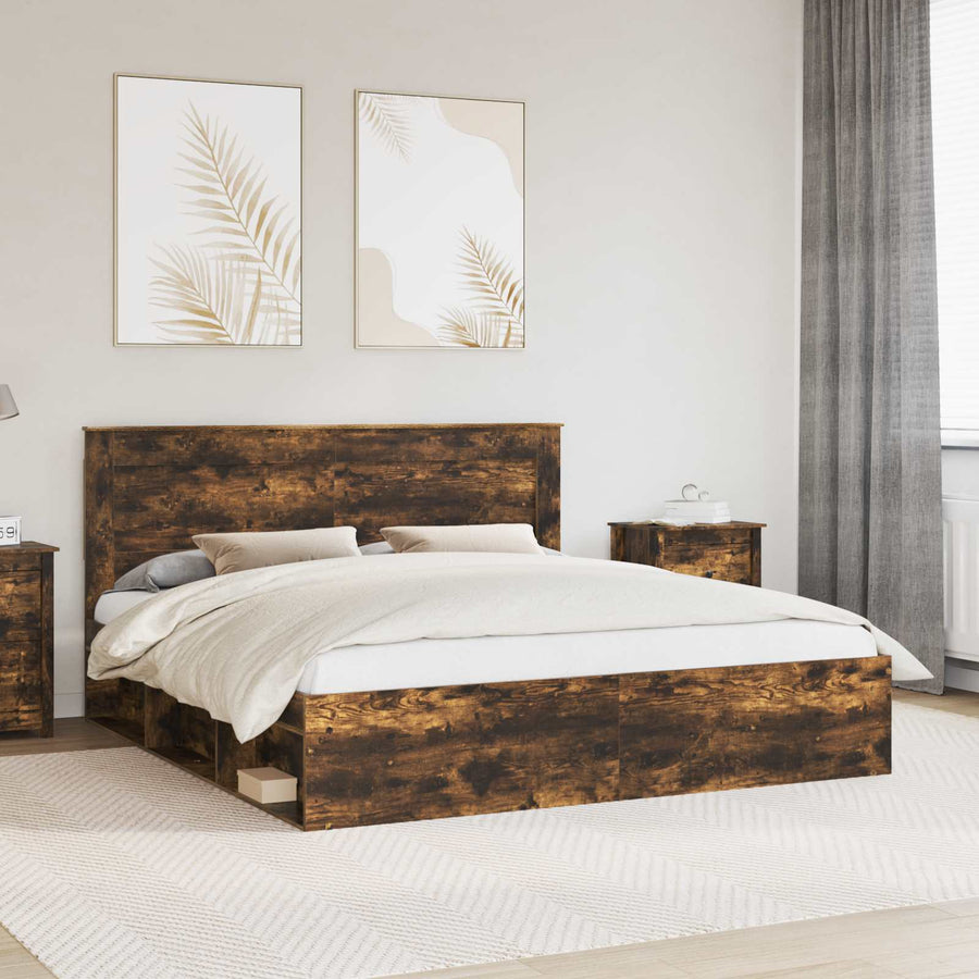 Bedframe Gerookt eiken 200 x 200 cm Massief grenenhout
