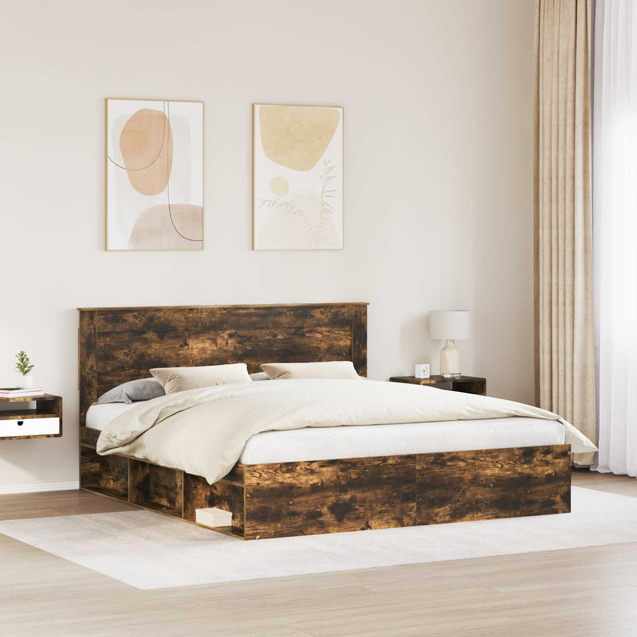 Bedframe Gerookt eiken 200 x 200 cm Massief grenenhout