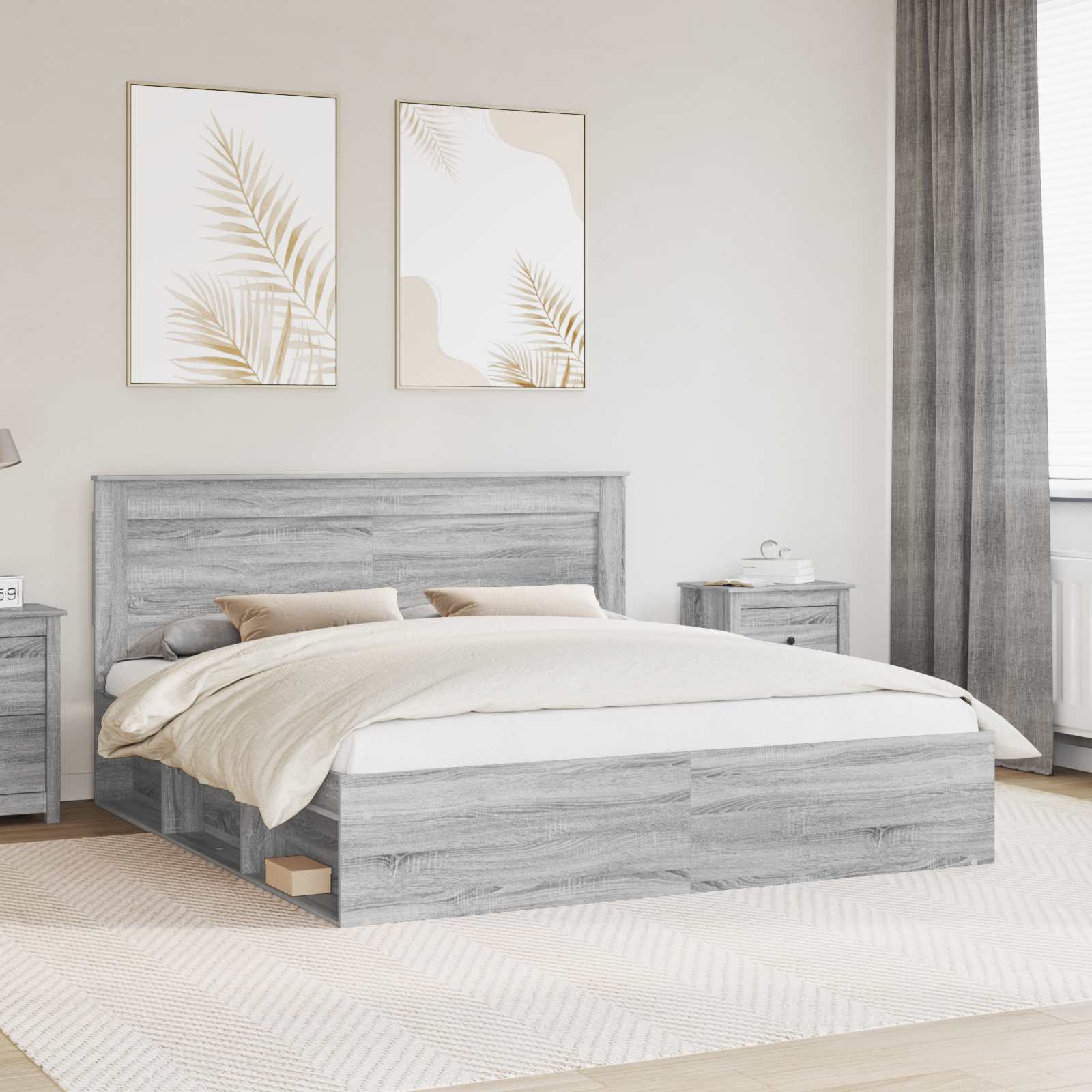 Bedframe Grijs Sonoma 200 x 200 cm Massief grenenhout