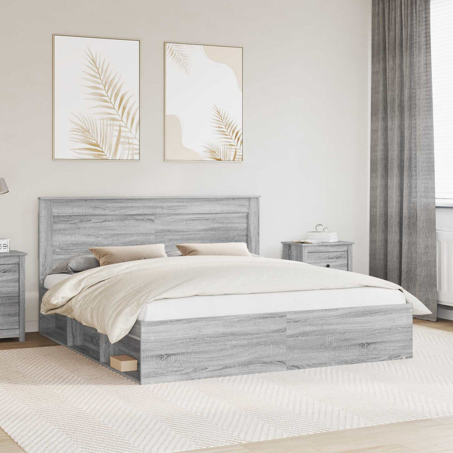 Bedframe Grijs Sonoma 200 x 200 cm Massief grenenhout