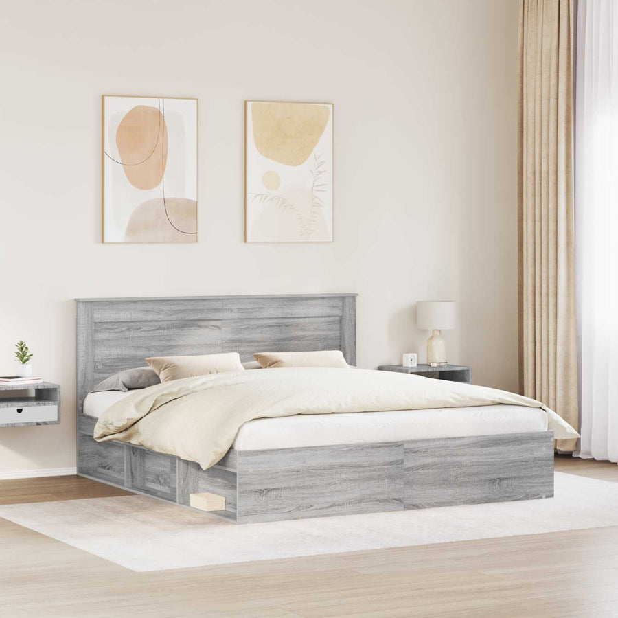 Bedframe Grijs Sonoma 200 x 200 cm Massief grenenhout