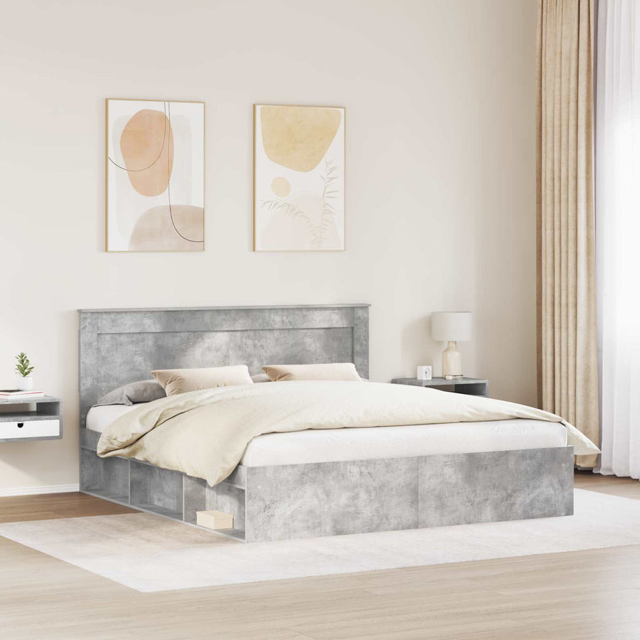 Bedframe met hoofdeinde Beton 180 x 200 cm Massief grenenhout