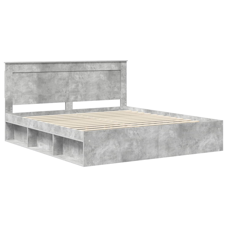 Bedframe met hoofdeinde Beton 180 x 200 cm Massief grenenhout