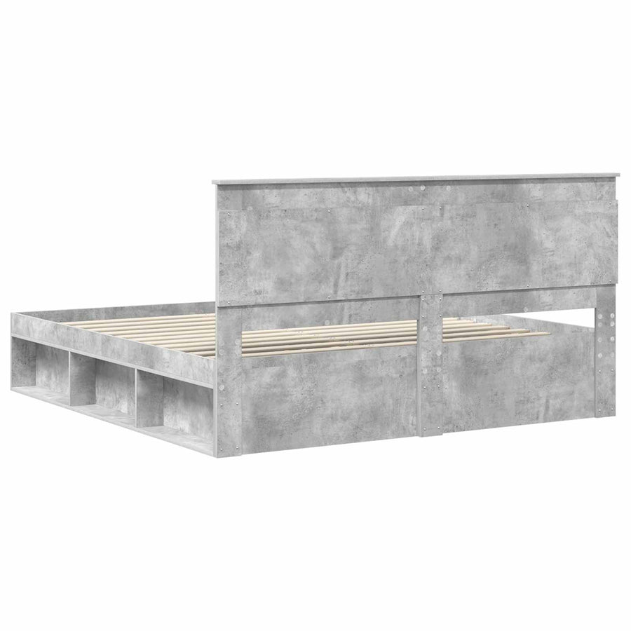 Bedframe met hoofdeinde Beton 180 x 200 cm Massief grenenhout