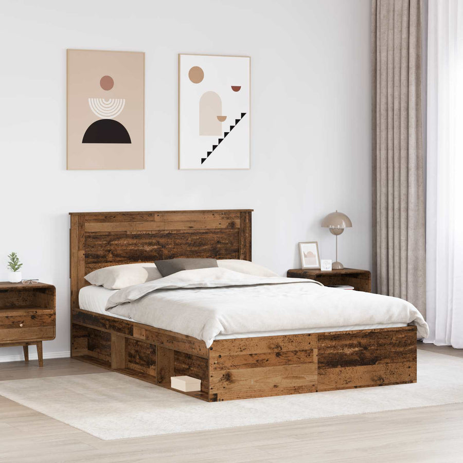 Bedframe met hoofdeinde Oudhout 150 x 200 cm Massief grenenhout