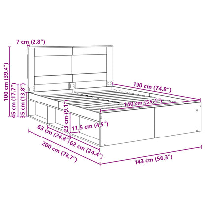 Bedframe met hoofdeinde Sonoma 140 x 190 cm Massief grenenhout