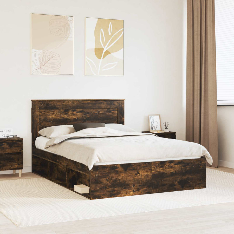 Bedframe Gerookt eiken 140 x 190 cm Massief grenenhout