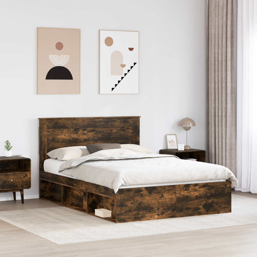Bedframe Gerookt eiken 140 x 190 cm Massief grenenhout