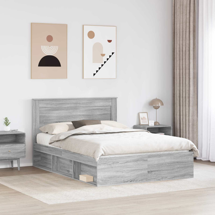 Bedframe Grijs Sonoma 140 x 190 cm Massief grenenhout