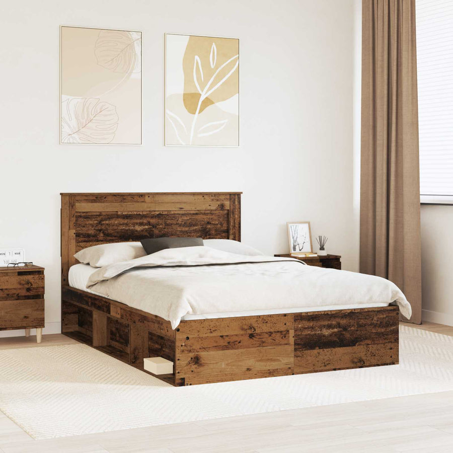 Bedframe met hoofdeinde Oudhout 140 x 190 cm Massief grenenhout