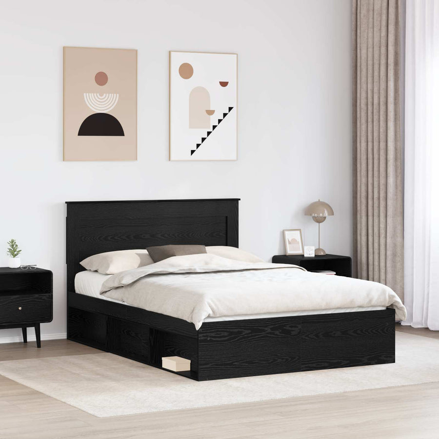 Bedframe met hoofdeinde Zwart 140 x 190 cm Massief grenenhout