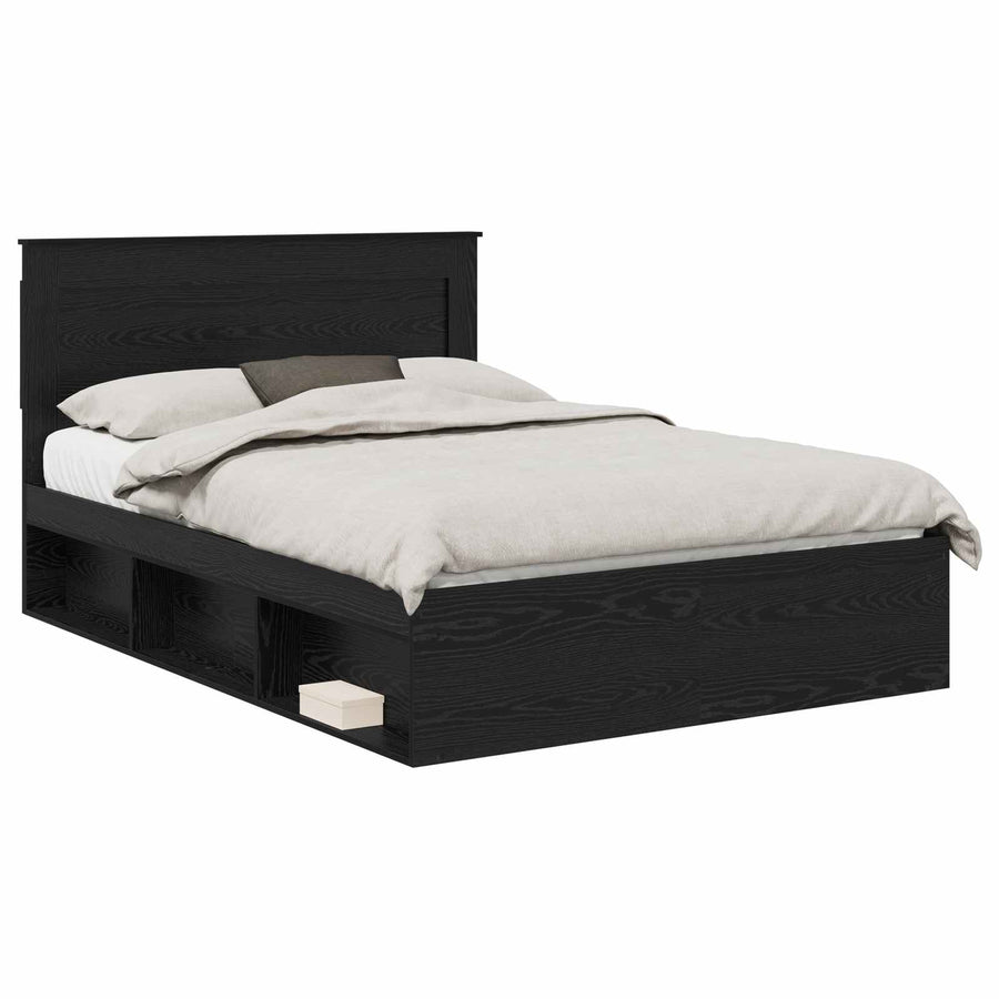 Bedframe met hoofdeinde Zwart 140 x 190 cm Massief grenenhout