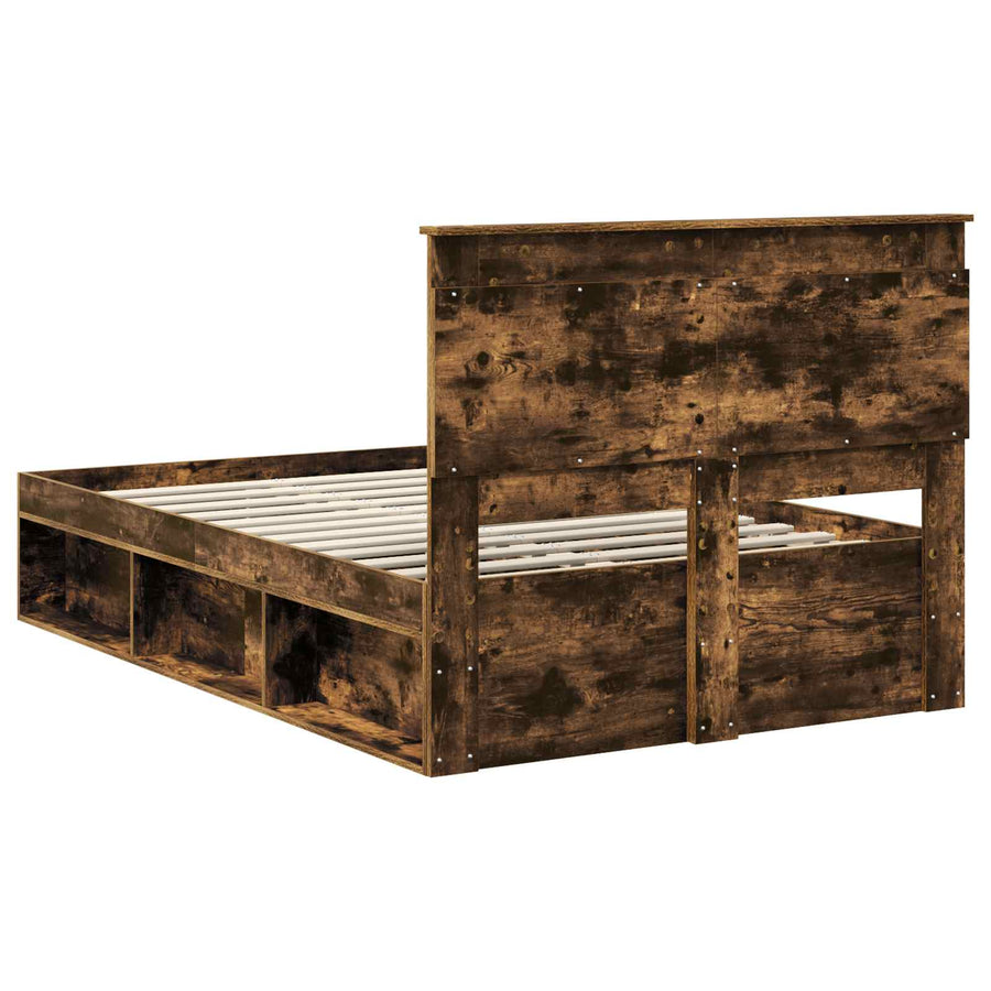 Bedframe met lade Gerookt eiken 135 x 190 cm Massief grenenhout