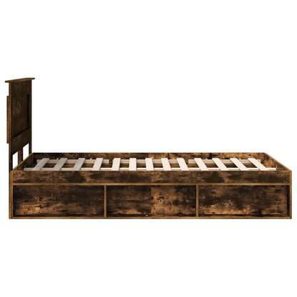 Bedframe met lade Gerookt eiken 135 x 190 cm Massief grenenhout