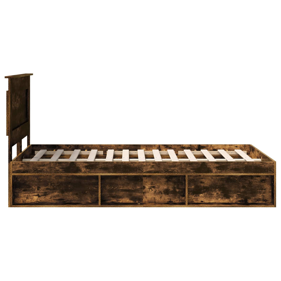 Bedframe met lade Gerookt eiken 135 x 190 cm Massief grenenhout