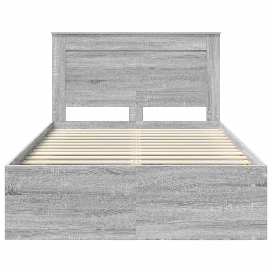 Bedframe met lade Grijs Sonoma 135 x 190 cm Massief grenenhout