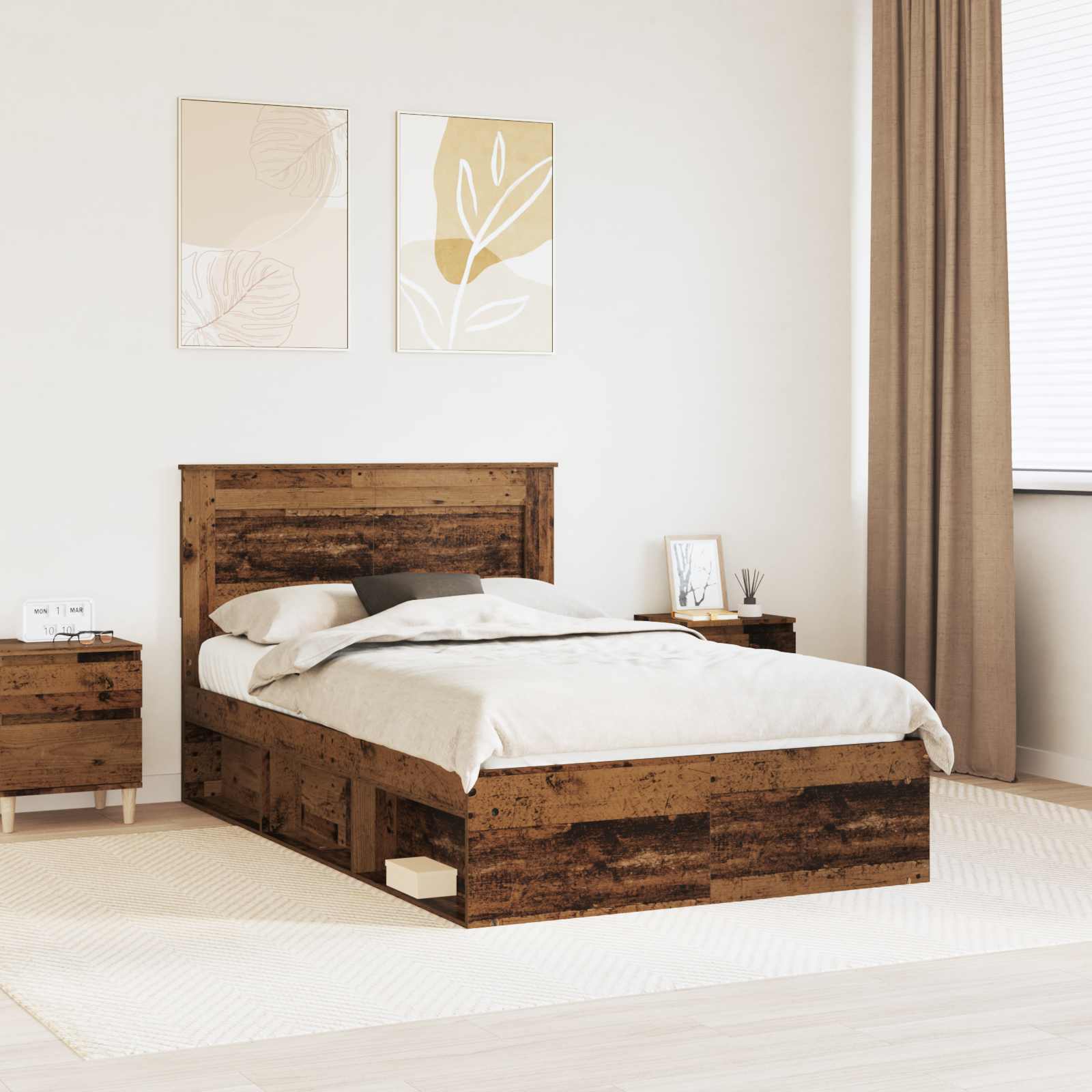 Bedframe met hoofdeinde Oudhout 135 x 190 cm Massief grenenhout