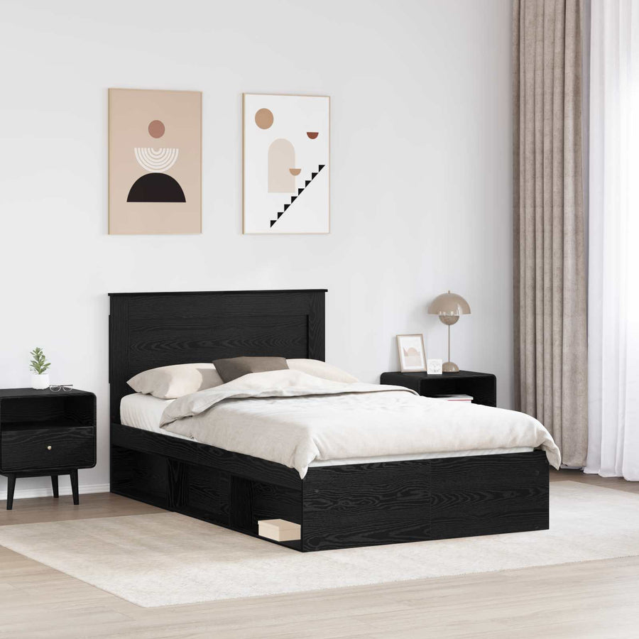 Bedframe met hoofdeinde Zwart 120 x 190 cm Massief grenenhout