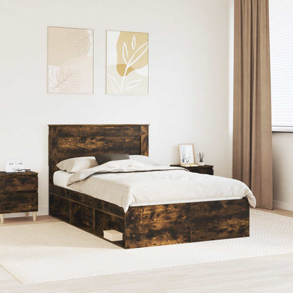 Bedframe met lade Gerookt eiken 120 x 190 cm Massief grenenhout