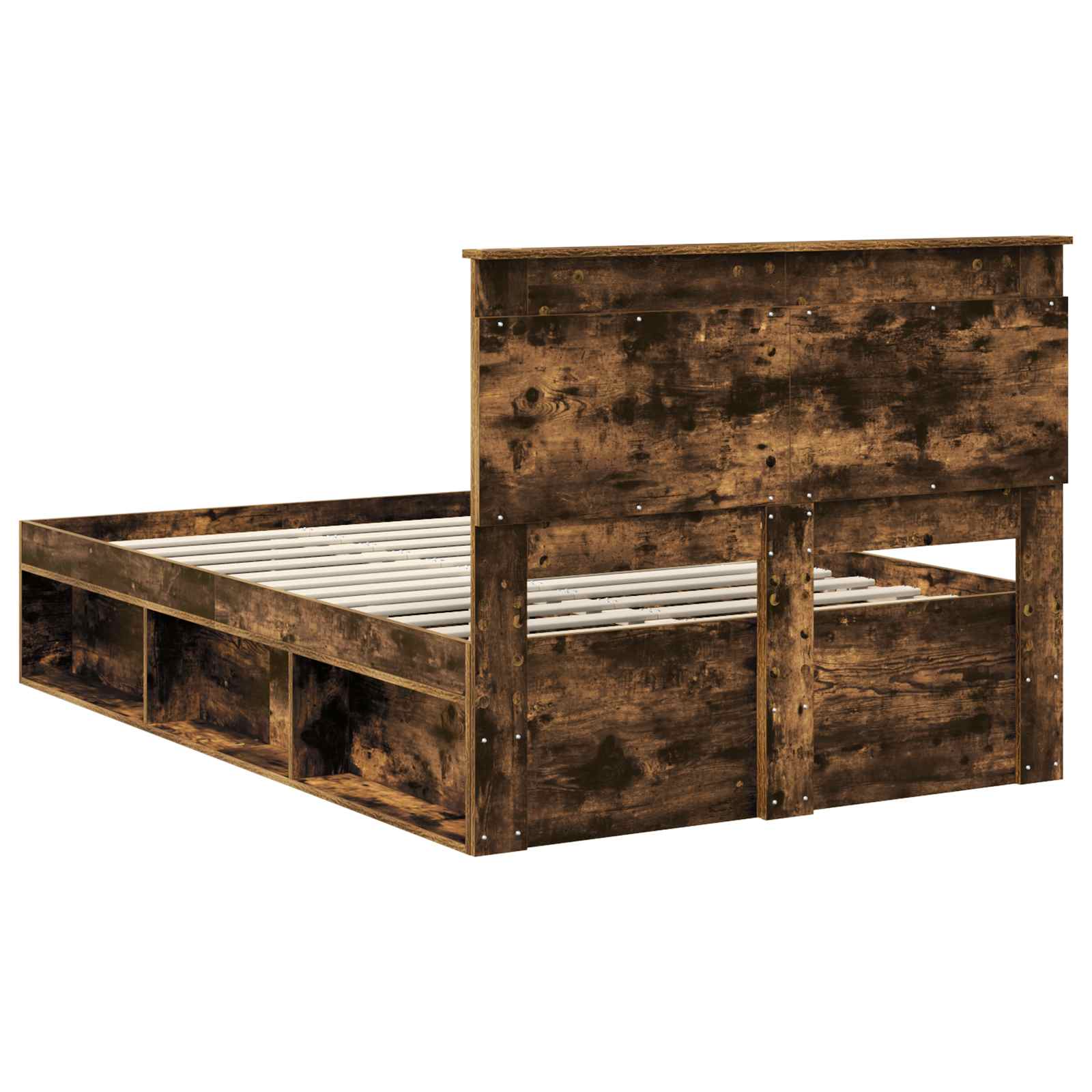 Bedframe met lade Gerookt eiken 120 x 190 cm Massief grenenhout