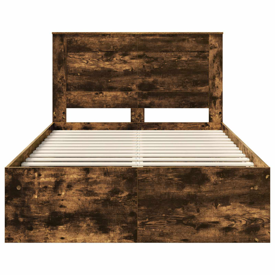 Bedframe met lade Gerookt eiken 120 x 190 cm Massief grenenhout