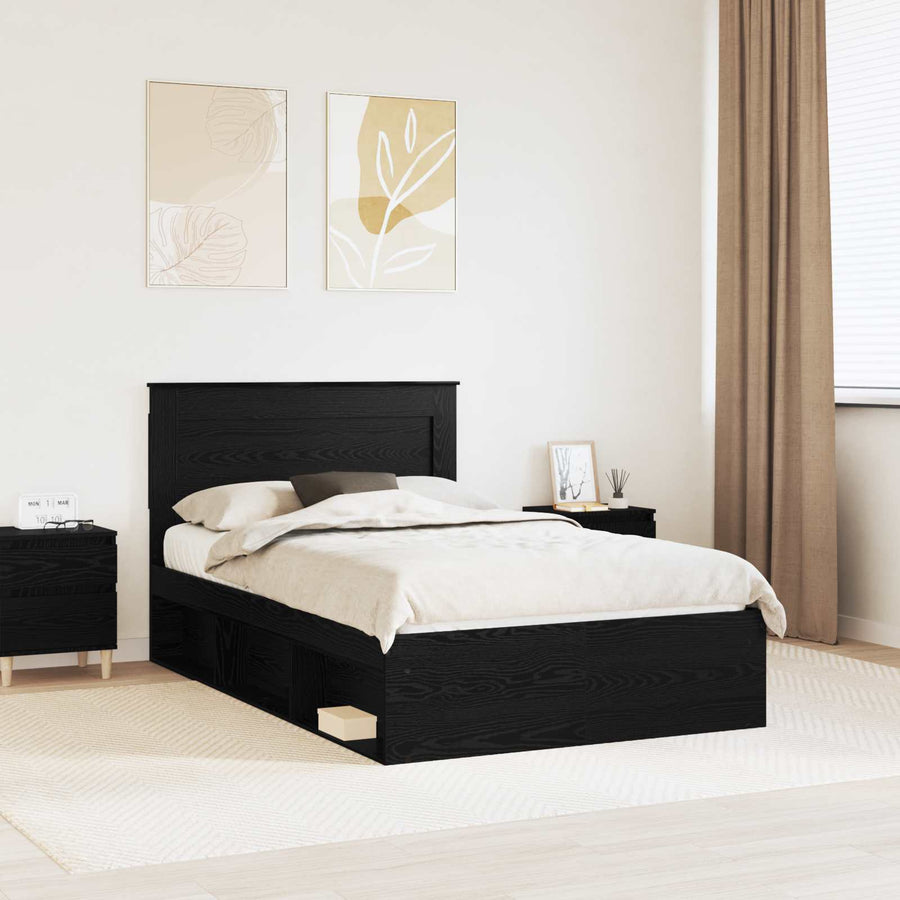 Bedframe met hoofdeinde Zwart 120 x 190 cm Massief grenenhout