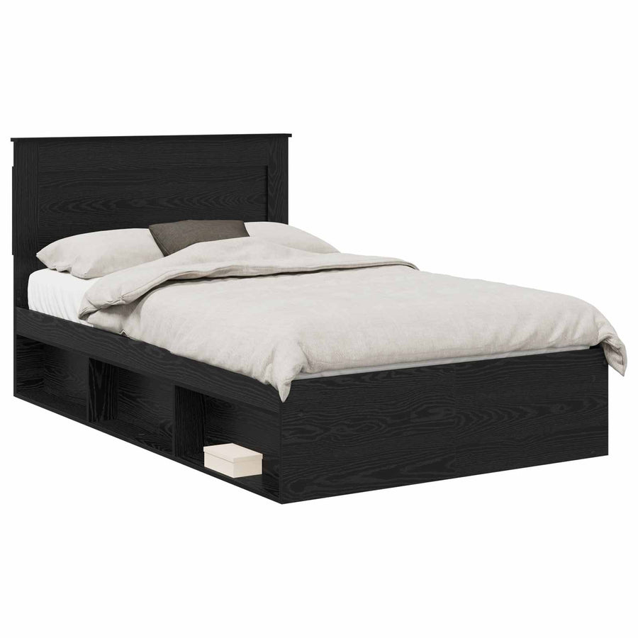 Bedframe met hoofdeinde Zwart 120 x 190 cm Massief grenenhout