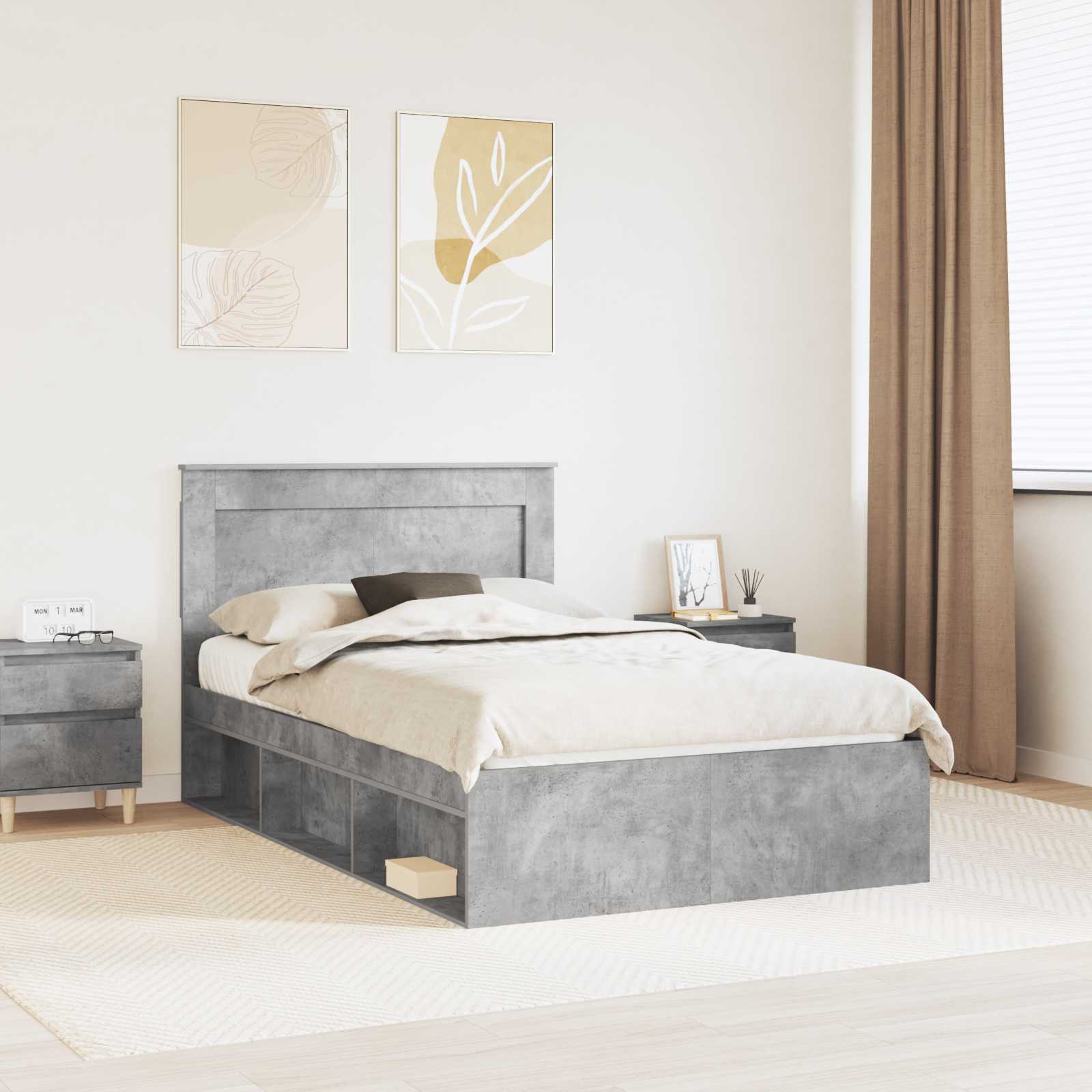 Bedframe met hoofdeinde Beton 120 x 200 cm Massief grenenhout