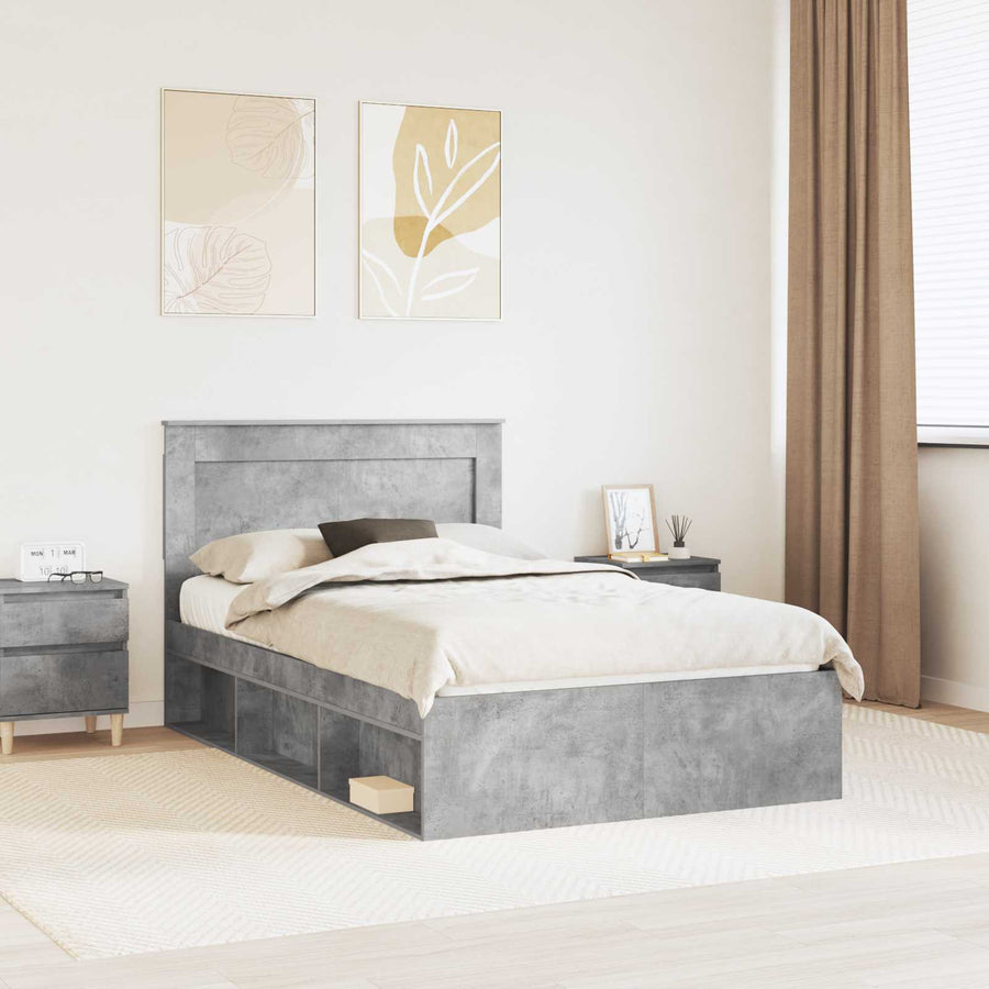 Bedframe met hoofdeinde Beton 120 x 200 cm Massief grenenhout