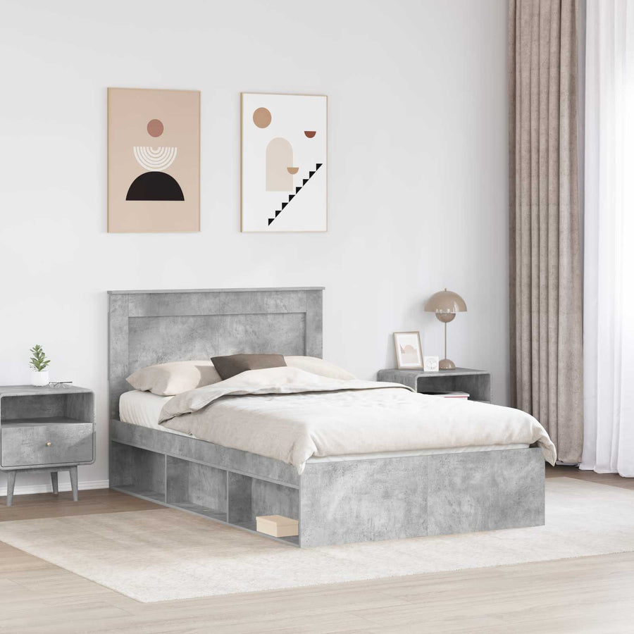 Bedframe met hoofdeinde Beton 120 x 200 cm Massief grenenhout