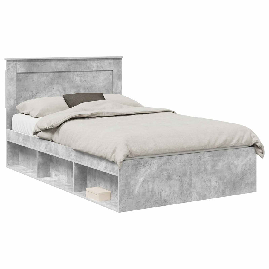 Bedframe met hoofdeinde Beton 120 x 200 cm Massief grenenhout