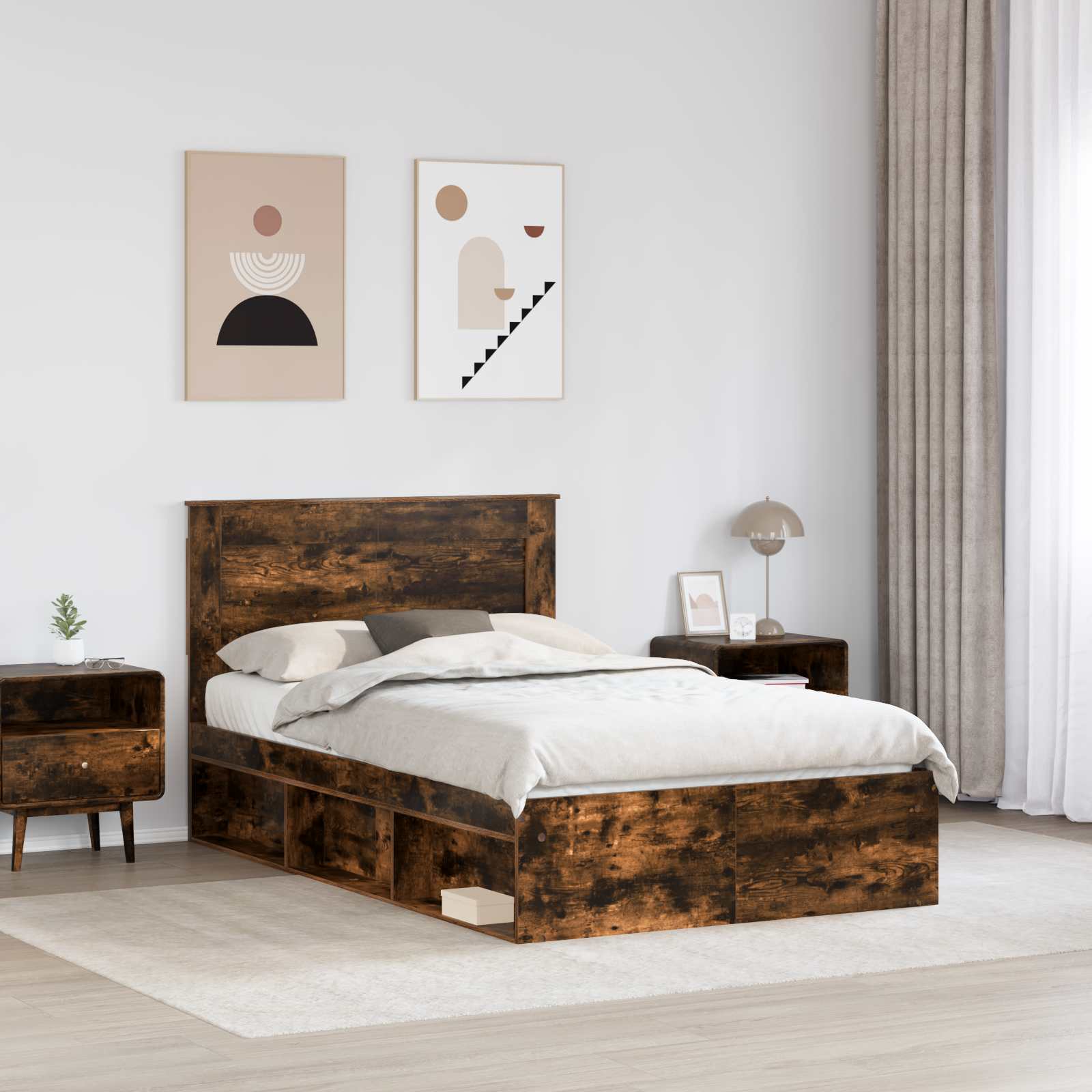Bedframe Gerookt eiken 120 x 200 cm Massief grenenhout