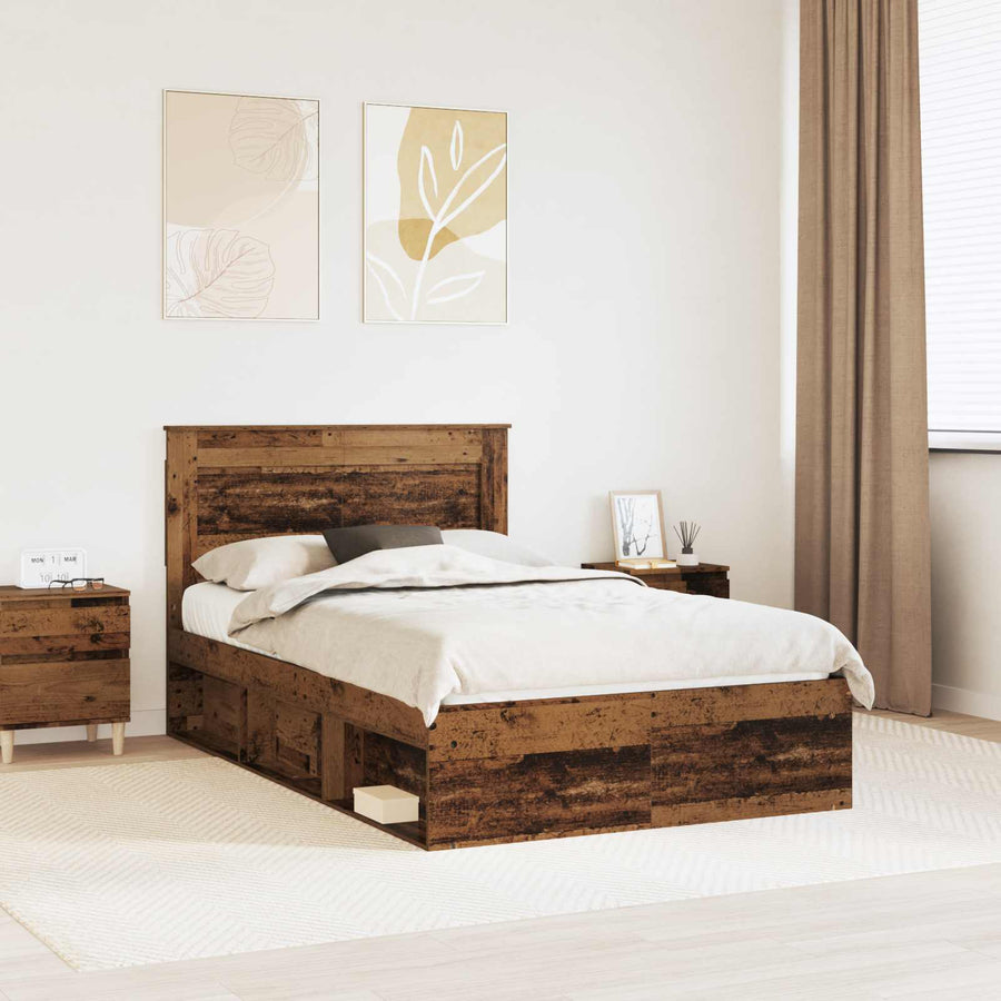 Bedframe met hoofdeinde Oudhout 120 x 200 cm Massief grenenhout