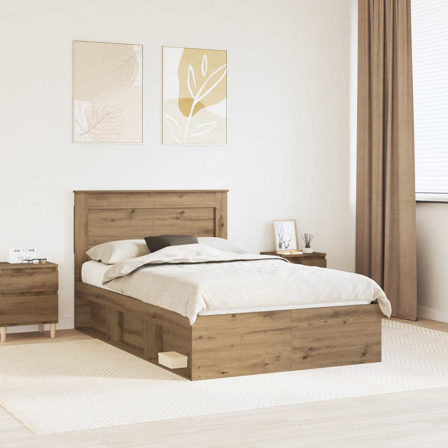 Bedframe Ambachtelijk eiken 120 x 200 cm Massief grenenhout