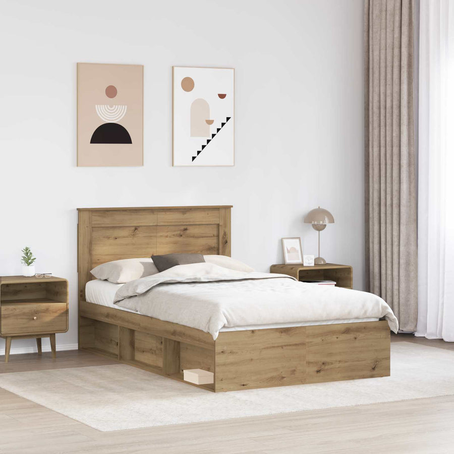 Bedframe Ambachtelijk eiken 120 x 200 cm Massief grenenhout