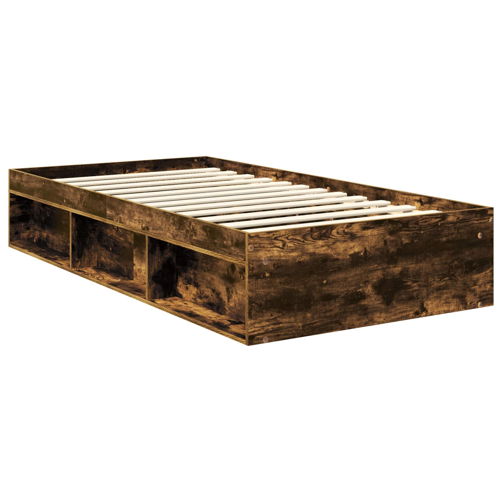 Bedframe met lade Gerookt eiken 100 x 200 cm Massief grenenhout