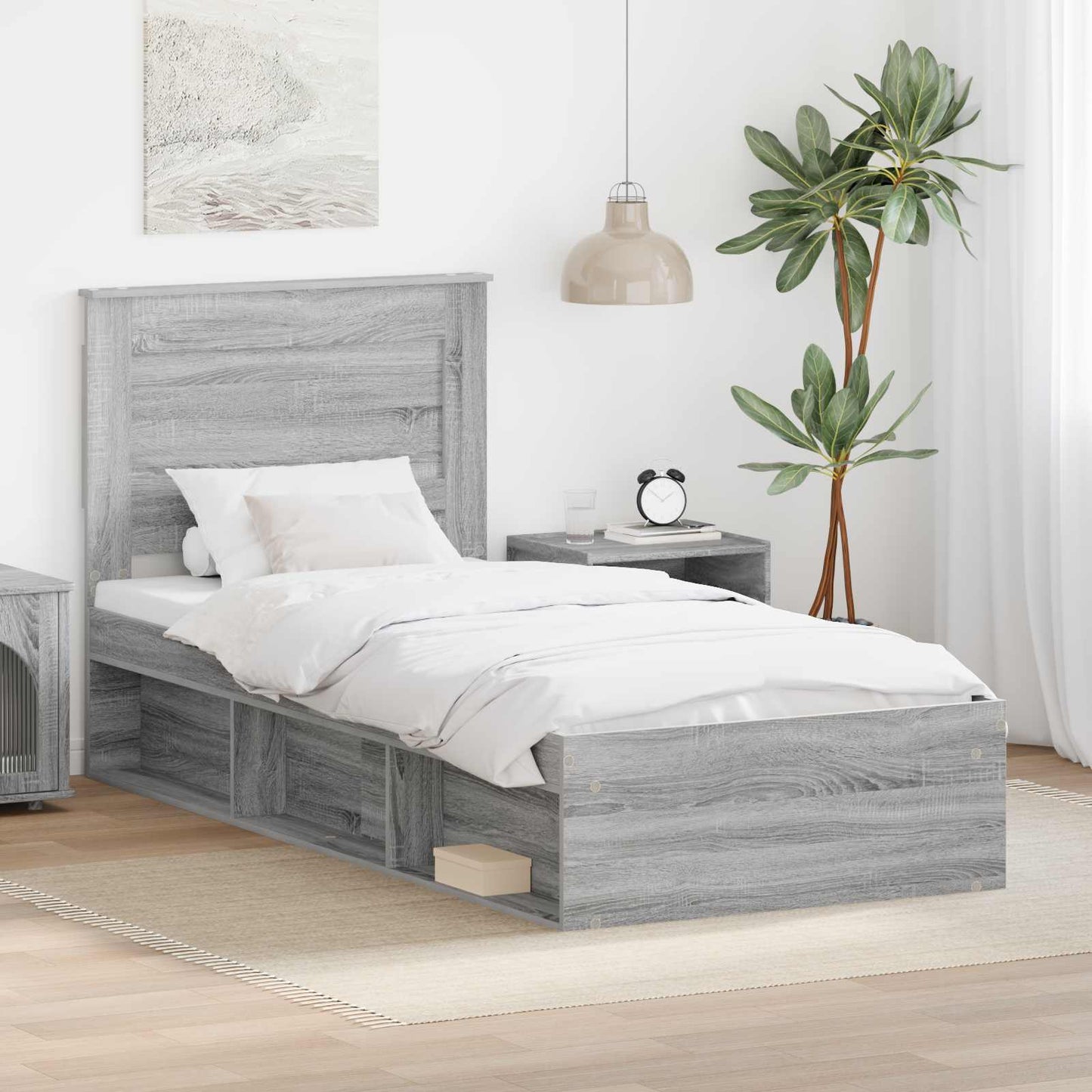 Bedframe Grijs Sonoma 100 x 200 cm Massief grenenhout