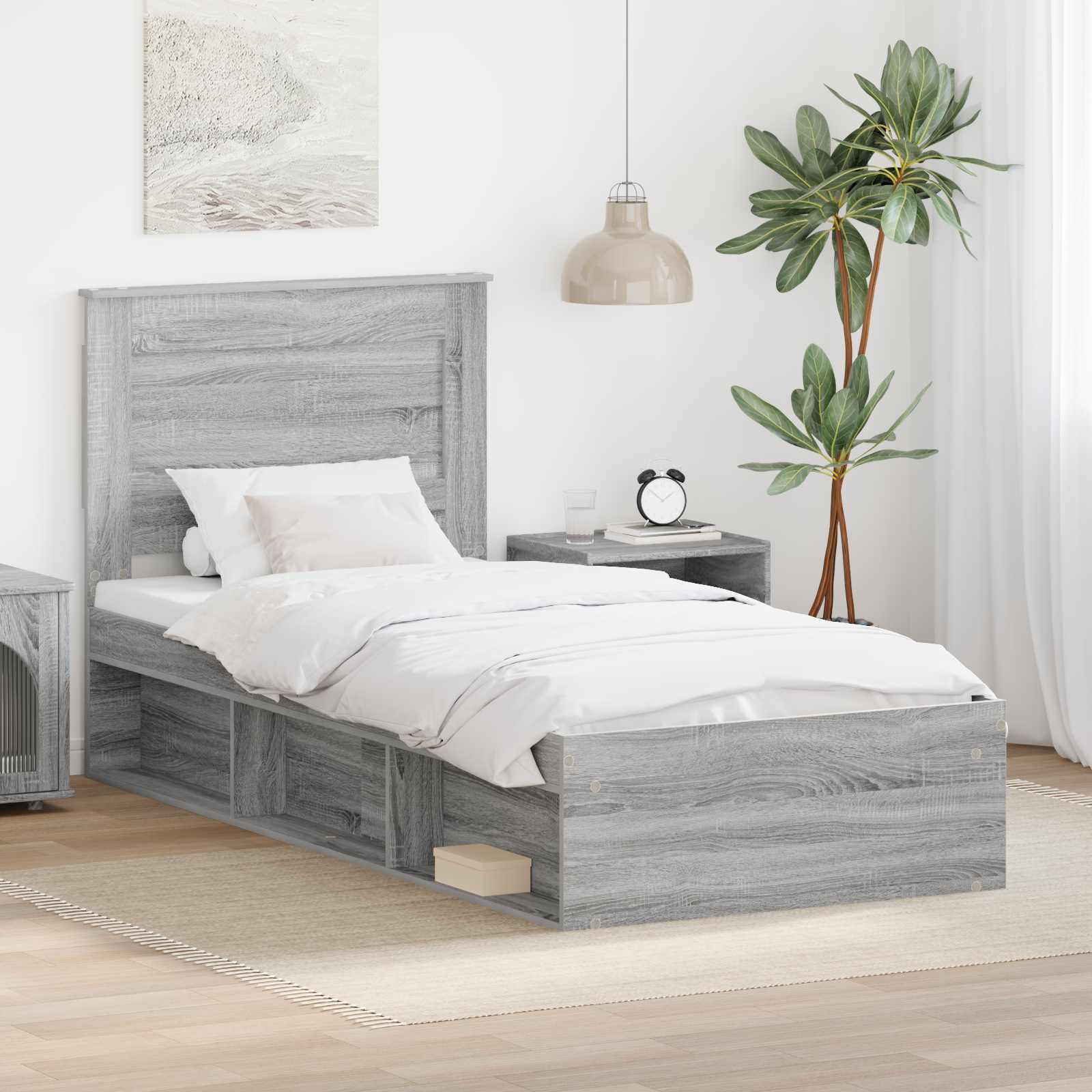 Bedframe Grijs Sonoma 100 x 200 cm Massief grenenhout
