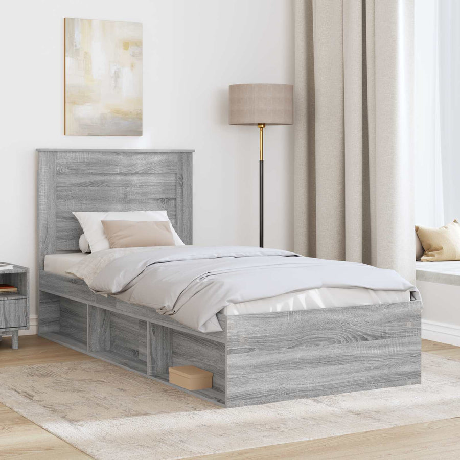 Bedframe Grijs Sonoma 100 x 200 cm Massief grenenhout