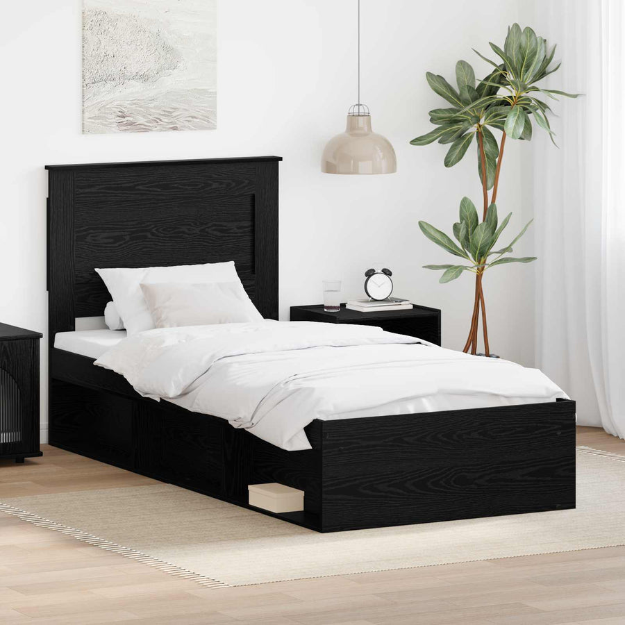 Bedframe met hoofdeinde Zwart 90 x 190 cm Massief grenenhout