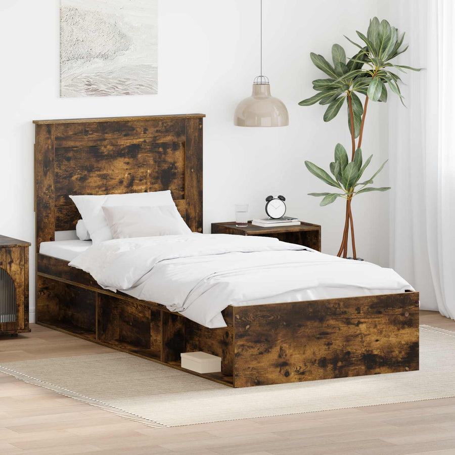 Bedframe Gerookt eiken 90 x 190 cm Massief grenenhout