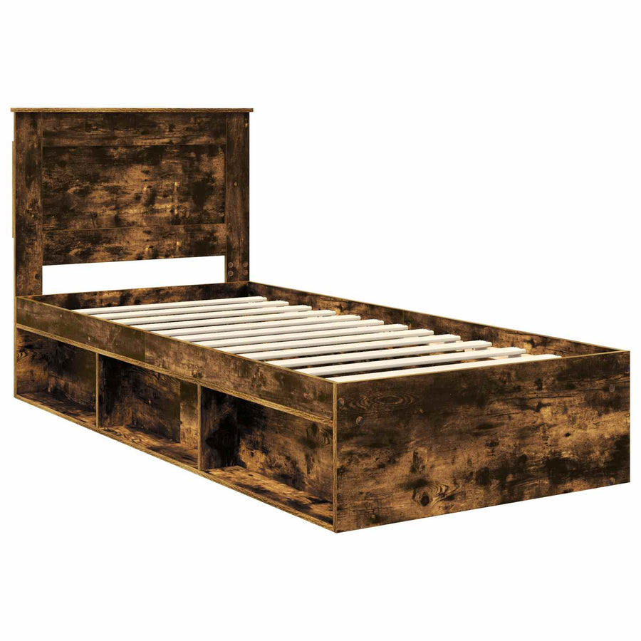 Bedframe Gerookt eiken 90 x 190 cm Massief grenenhout