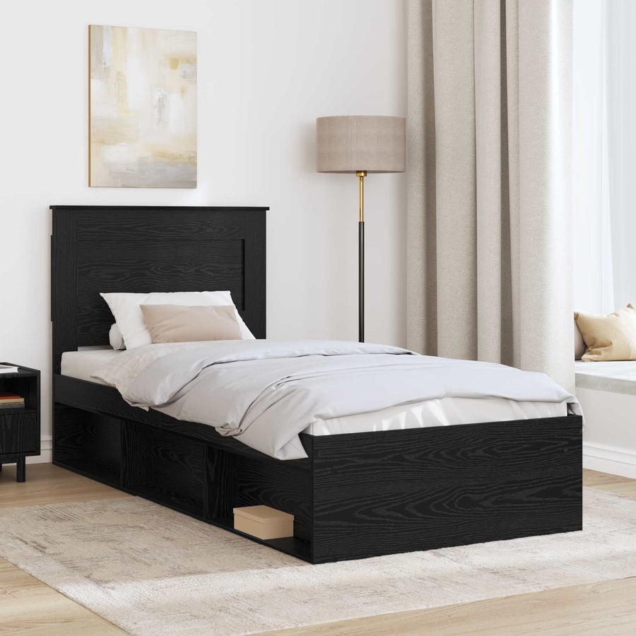 Bedframe met hoofdeinde Zwart 90 x 200 cm Massief grenenhout