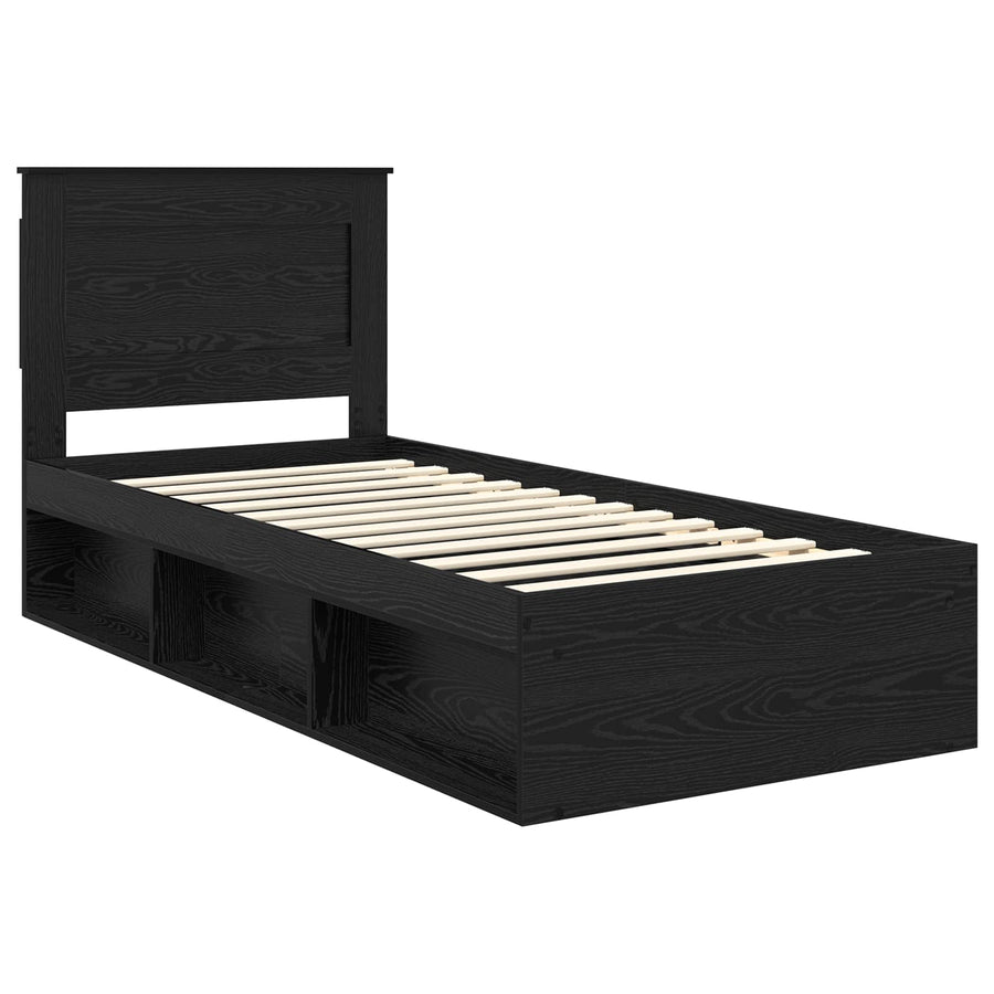 Bedframe met hoofdeinde Zwart 90 x 200 cm Massief grenenhout