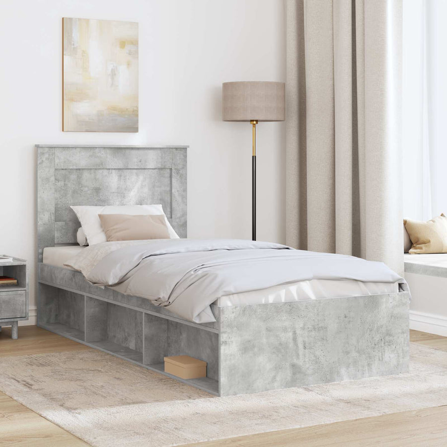 Bedframe met hoofdeinde Beton 90 x 200 cm Massief grenenhout