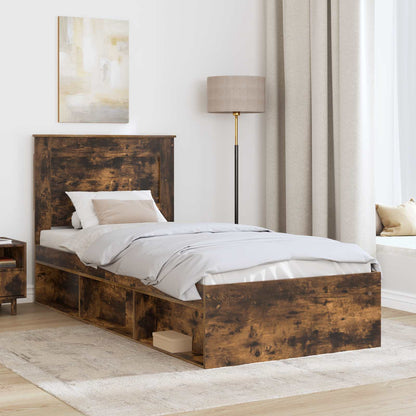 Bedframe met lade Gerookt eiken 90 x 200 cm Massief grenenhout