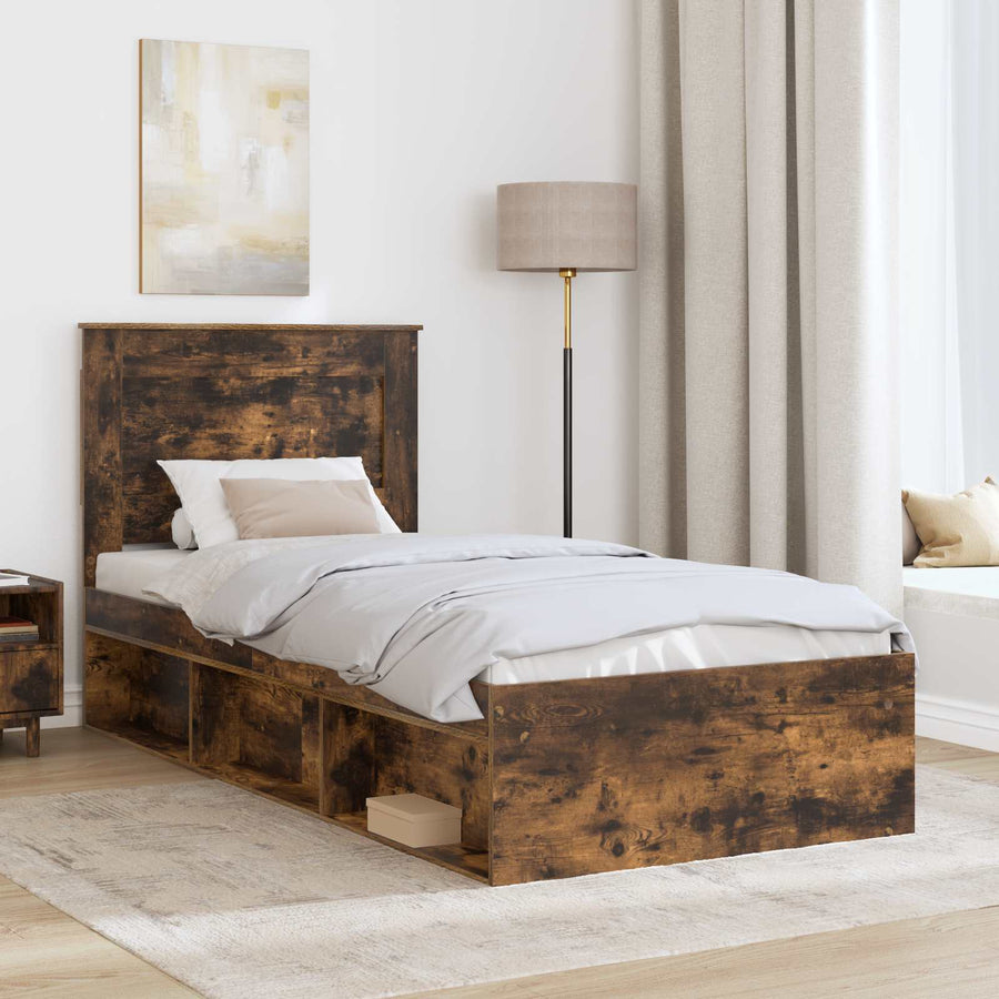 Bedframe met lade Gerookt eiken 90 x 200 cm Massief grenenhout