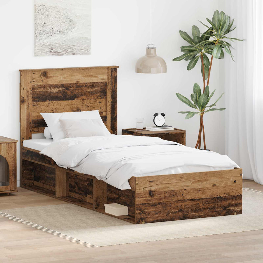 Bedframe met hoofdeinde Oudhout 90 x 200 cm Massief grenenhout